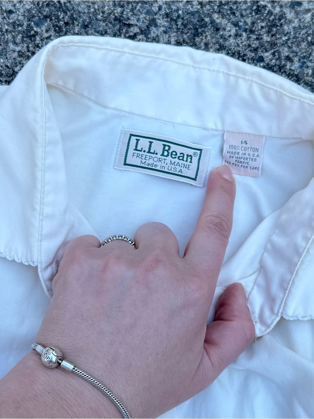 Vintage L.L. Bean Crochet Collar Shirt Cream Butter Yellow Size 14 S/M - Picture 4 of 9